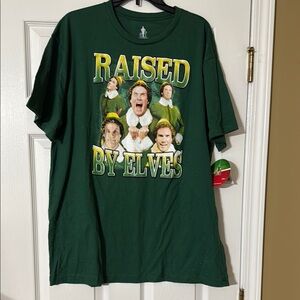 NWT ELF Green 'Raised by Elves' Graphic T-Shirt XXL